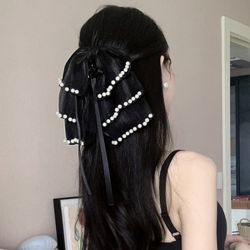 Kẹp Tóc Nơ Lưới Đính Ngọc Trai Thời Trang Mùa Hè Cho Nữ