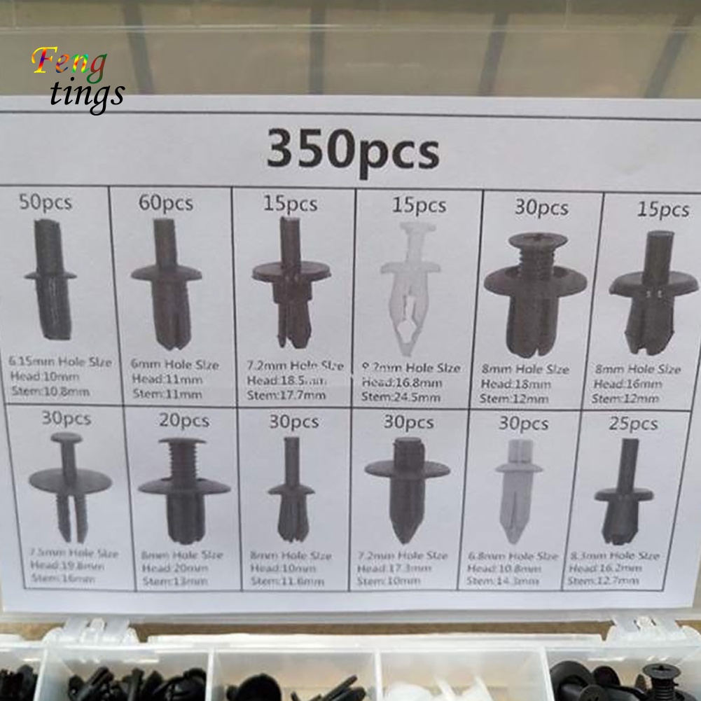 Set 350 Đinh Tán Nhựa Phụ Tùng Cho Xe Ô Tô Kèm Chìa Vít