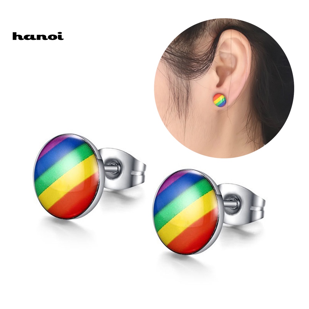 Khuyên Tai Tròn Màu Sắc Cầu Vồng Thời Trang Cá Tính Dành Cho Nữ