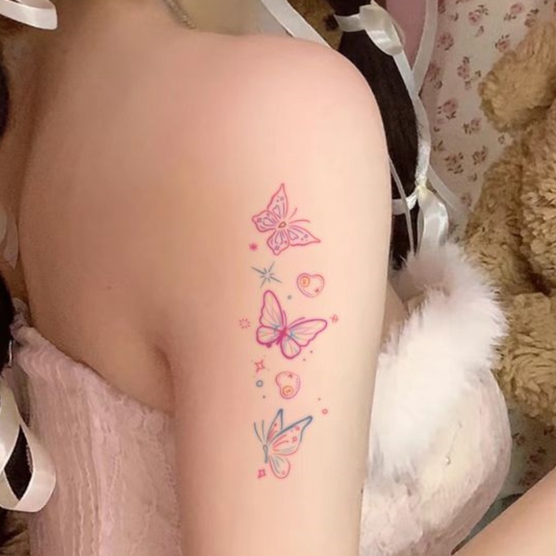 Hình Xăm Dán Tạm Thời Họa Tiết Bướm Graffiti Màu Cầu Vồng Chống Nước Lâu Trôi 7 Ngày