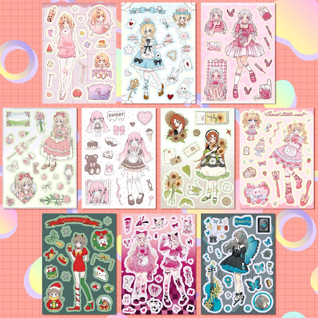 Bộ 10 Tấm Nhãn Dán Trang Trí Hình Khuôn Mặt Phong Cách Lolita Dễ Thương Dành Cho Laptop / Điện Thoại / Sổ Tay