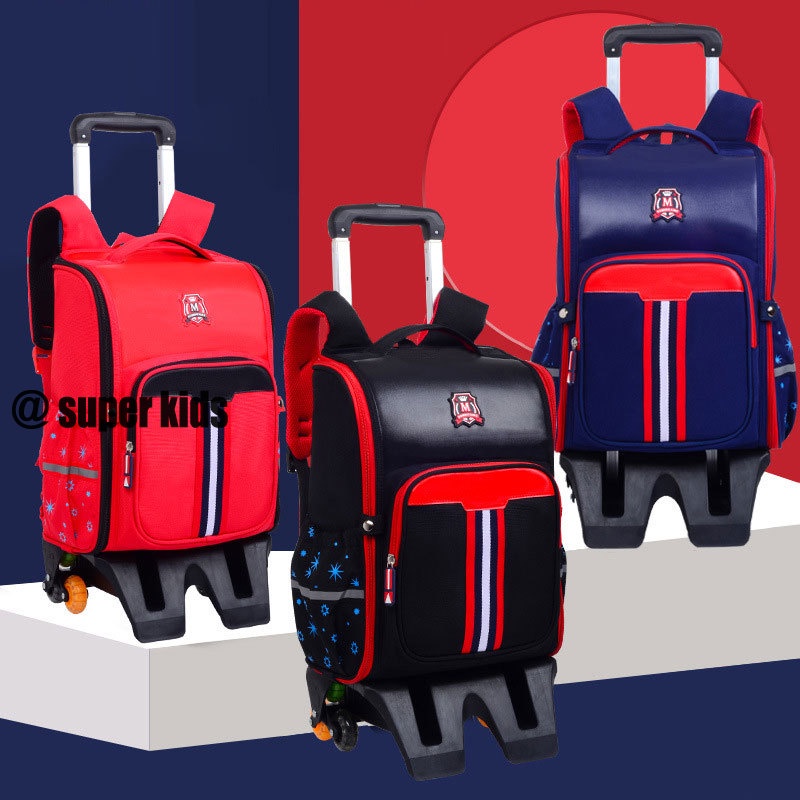 SUPER KIDS Ba Lô Đi Học Có Bánh Xe Kéo Chống Thấm Nước Dành Cho Bé Lớp 1 / 2 / 3 / 5 / 6 Ốp