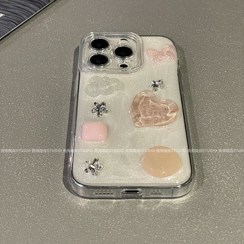 Ốp Điện Thoại Họa Tiết Đám Mây / Bướm / Trái Tim Đính Đá Xinh Xắn Cho Iphone 14promax 13 14pro 13pro 14