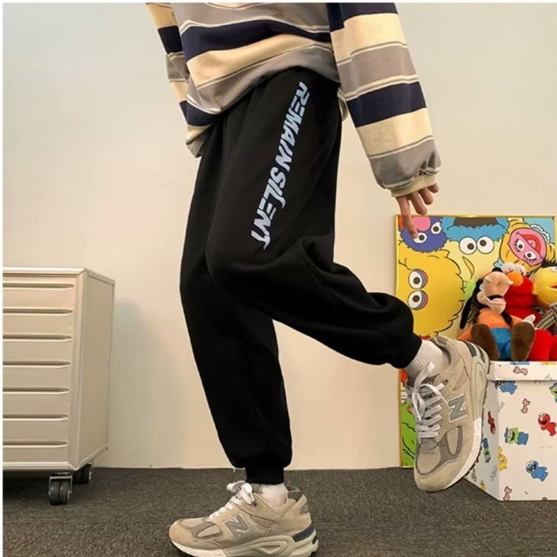 Cỡ M-8XL Quần Dài Thể Thao Màu Đen In Chữ Sáng Tạo Phong Cách Hàn Quốc Thời Trang Xuân Thu Cho Nam