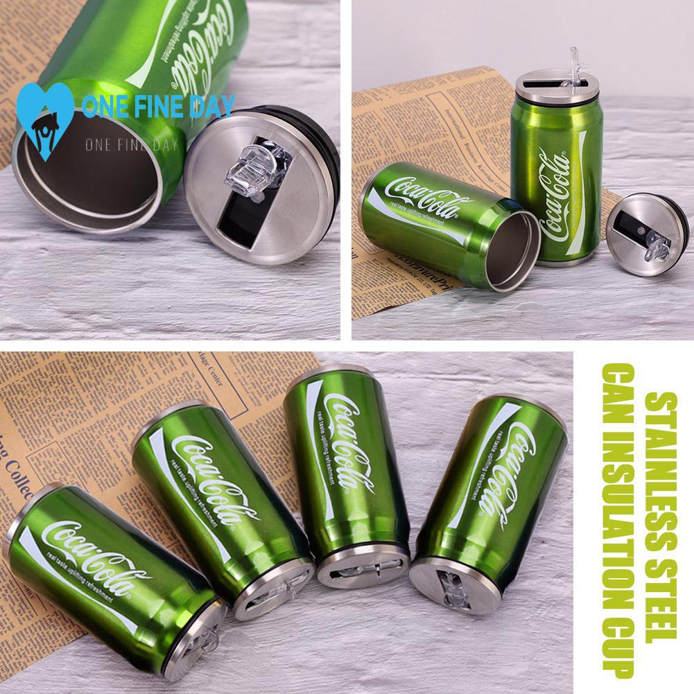 Cốc cách nhiệt bằng thép không gỉ có ống hút giữ lạnh màu xanh lá cây ấm sáng tạo coke soda có thể thực phẩm t4d7