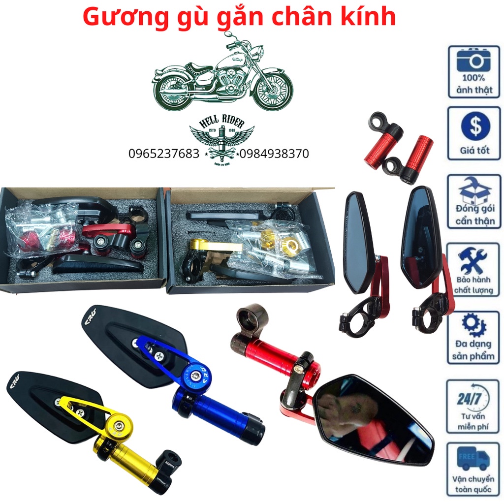 Gương thời trang xe máy, gương gù gắn chân kính có thể xoay gập 360 độ phù hợp láp mọi loại xe (