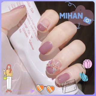  Hộp 24 móng tay giả ngắn đính nơ dạng ấn che phủ toàn diện có thể tháo rời DIY