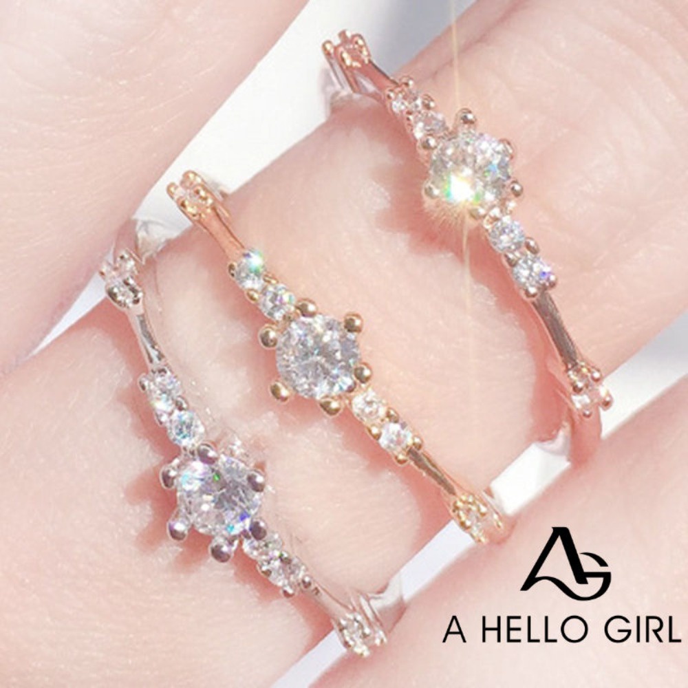 Nhẫn Đính Hôn Mạ Vàng 14K Đính Hạt Kim Cương Hình Chữ A HELLO GIRL