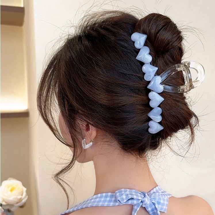 Haimeikang Kẹp Tóc Màu Thạch Acrylic Hình Trái Tim Ngọt Ngào Cho Nữ