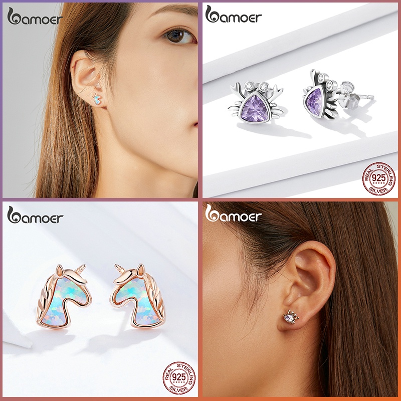 Khuyên tai dạng hạt BAMOER bạc sterling 925 thiết kế động vật ngộ nghĩnh thời trang làm quà tặng cho nữ