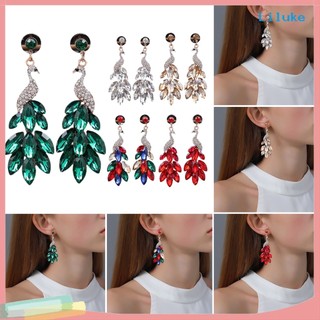 1 đôi bông tai dáng dài hình con công đính đá xinh xắn sang trọng
