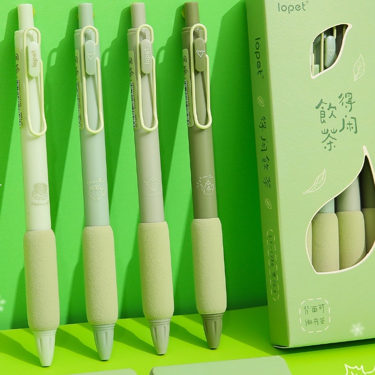 Bút Gel Bấm LOPET MATCHA Mực Đen Ngòi 0.5mm