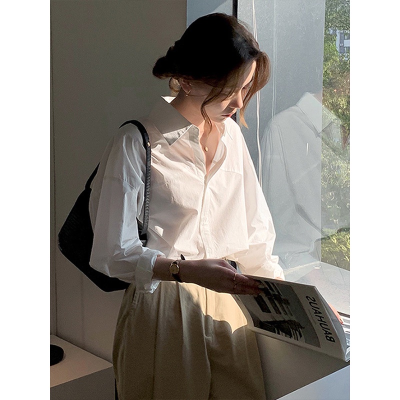 SUXI Áo Sơ Mi Trắng Tay Dài Dáng Rộng Thiết Kế Đơn Giản Thời Trang Mùa Thu Mới