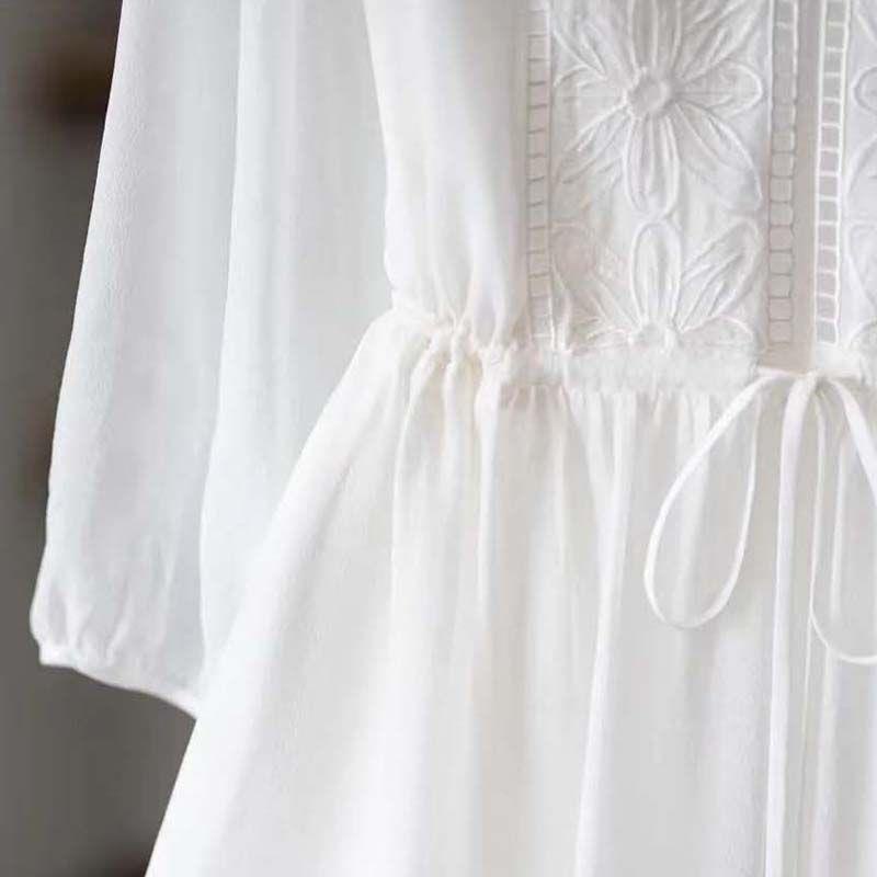 Đầm Voan Trắng Dáng Rộng Thêu Họa Tiết Thời Trang Mùa Hè 2023 Chất Lượng Cao