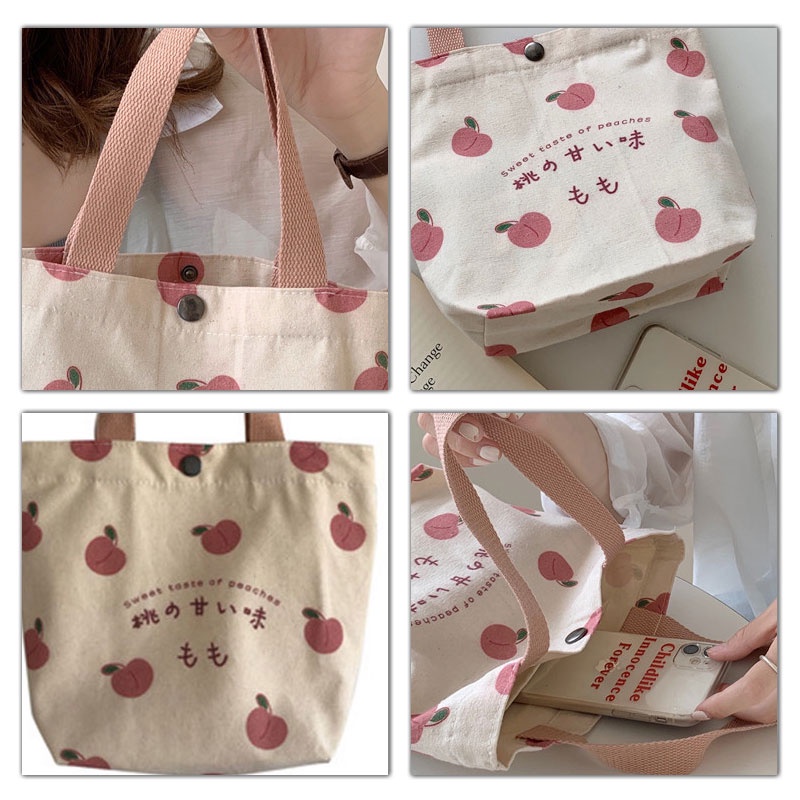 Arctic Hunter  Túi canvas mini In Hình Quả Đào Dễ Thương Phong Cách Hàn Quốc Cho Nữ