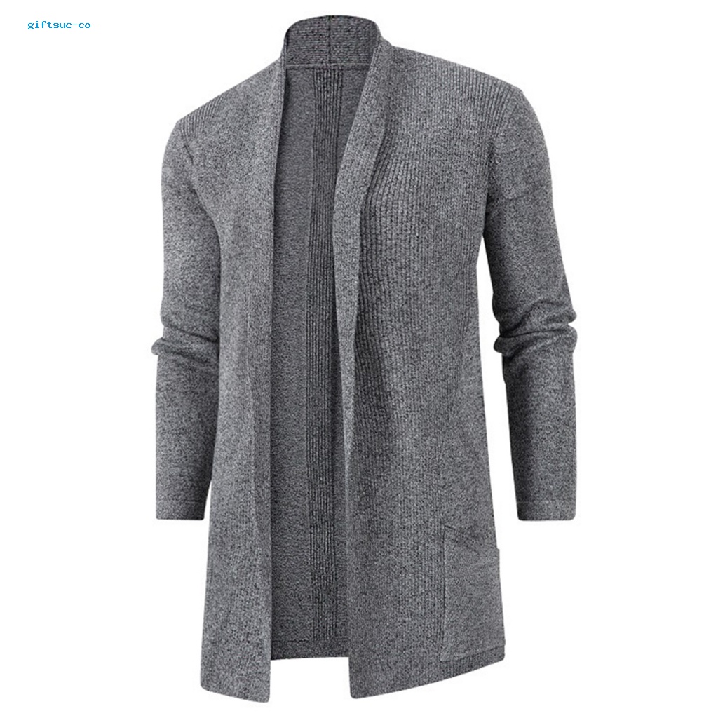 Áo Khoác Cardigan Dệt Kim Tay Dài Màu Trơn Có Túi Trước Mở Phía Trước Thời Trang Mùa Thu Cho Nam