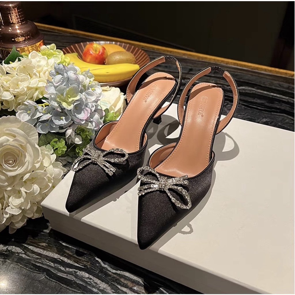 Mach & coach 2023 giày cao gót mới 7cm thời trang nơ lụa trang trí tính khí giày nữ chuyên nghiệp a +