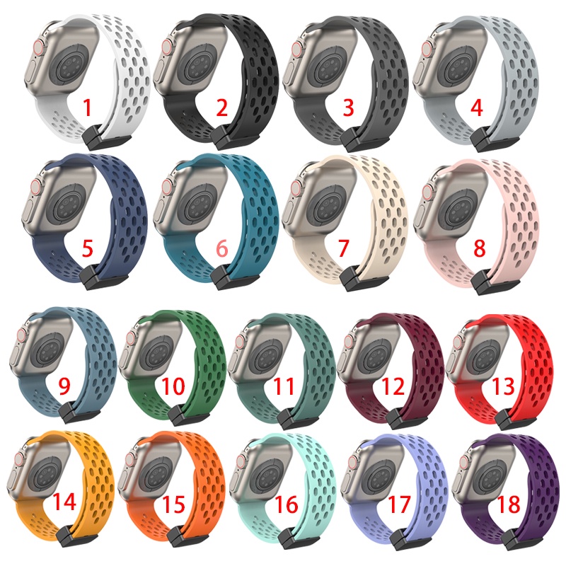 Dây đeo thông gió lỗ d khóa thể thao dây đeo từ tính dây đeo bằng silicon mềm cho Apple smartwatch series 8 6 se 6 4 4 4 45 49mm