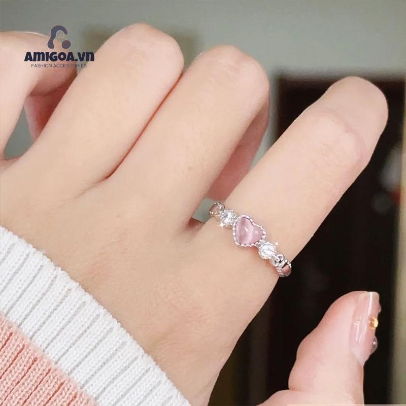 ✨✨Nhẫn Hở Hình Trái Tim Đính Đá Zircon Mắt Mèo Thời Trang Cho Nữ