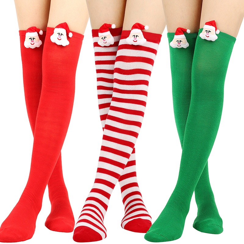 Cô gái trên đầu gối sọc dài in đùi vớ sọc cao ngọt ngào dễ thương cộng với kích thước ông già noel overknee vớ