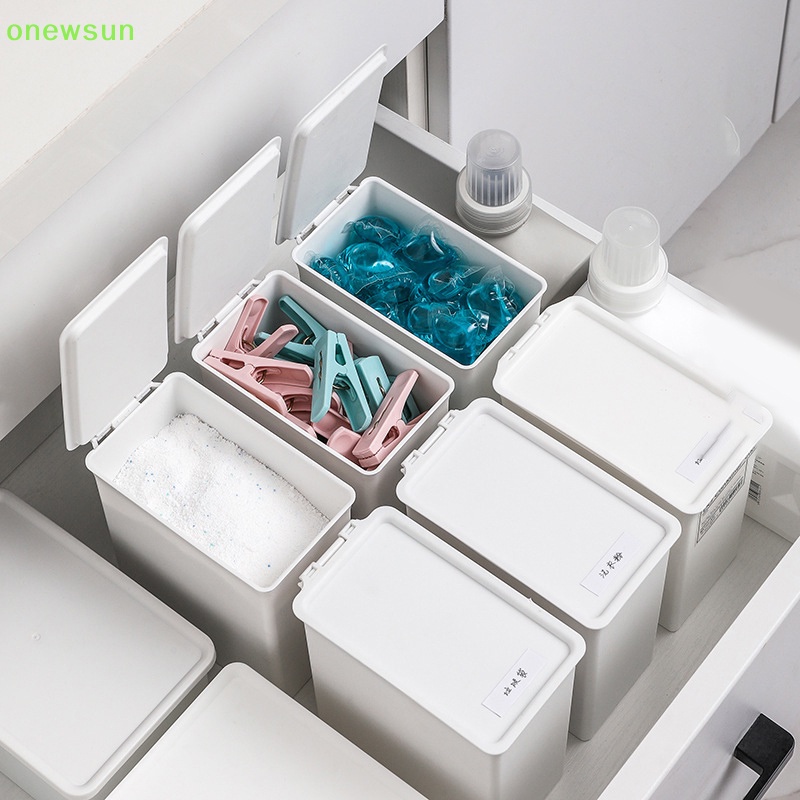 Onewsun white laundry room storage box scent booster laundry beads powder container quần áo kẹp hộp đựng có nắp chống bụi hộp tổ chức mới