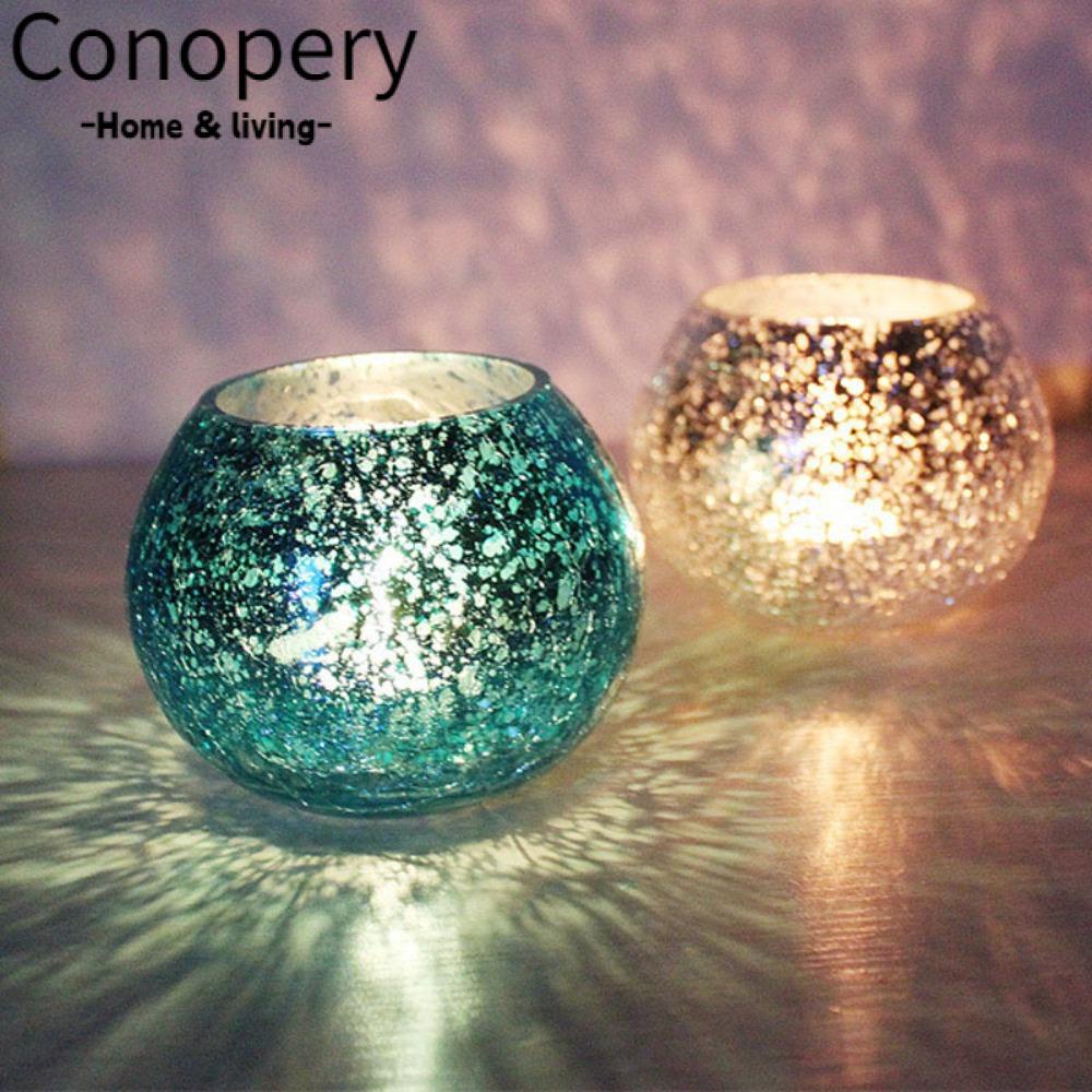 Conopery Giá đỡ nến thủy tinh bóng, cốc nến thơm tròn để bàn, giá đỡ nến thủy tinh thủy ngân trang trí nhà số lượng lớn