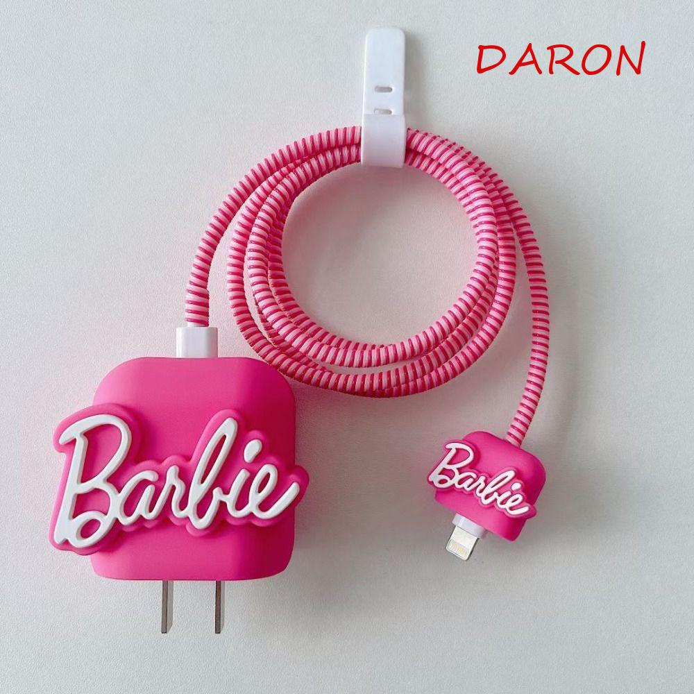 Bao bảo vệ đầu sạc daron, cô gái trái tim màu hồng barbie, vỏ bảo vệ đầu sạc phong cách sóng kawaii phim hoạt hình phụ kiện điện thoại di động