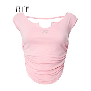 VesGlory NữCrop Top ThờiTrang MàuTrơn KhoanNóng ÁoThun CổChữU TayNgắn
