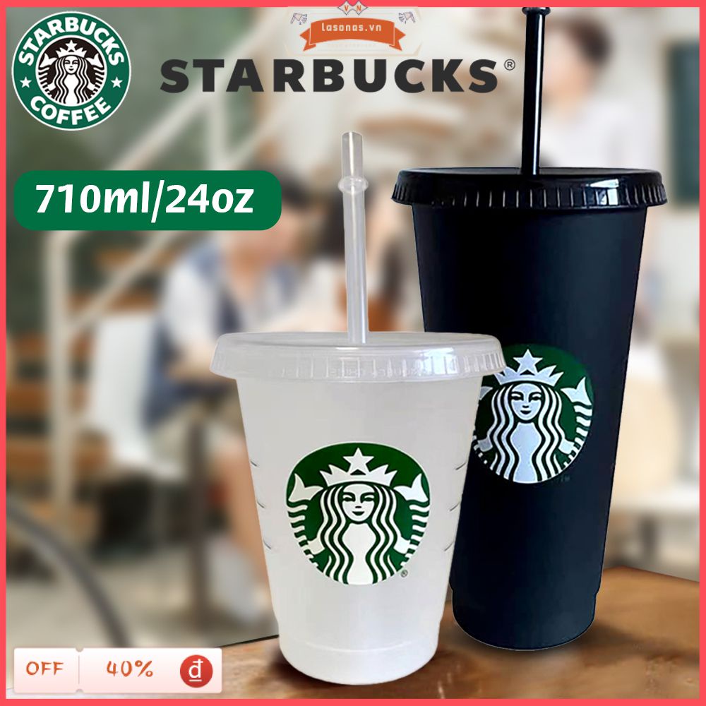 【lasonas】 Starbucks Bộ 5 Bình nước lạnh Tái sử dụng Cốc nhựa cứng 24 oz Đồ uống lạnh botol air Có nắp và ống hút Bình thủy tinh không chứa BPA