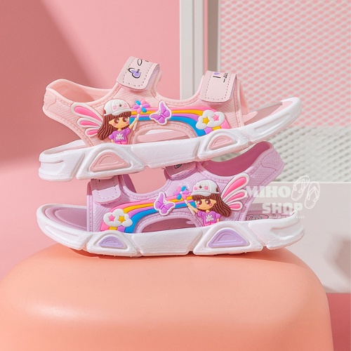 Dép Sandal Quai Dán Đế Mềm Màu Cầu Vồng Đơn Giản Thời Trang Mùa Hè Cho Bé Gái