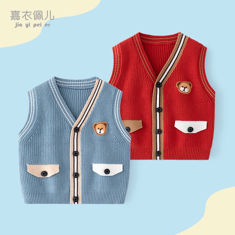 Áo Khoác Len Không Tay Thời Trang Xuân Thu Cho Bé Trai