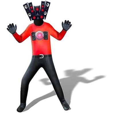 Trẻ em skibidi nhà vệ sinh cosplay trang phục tv người đàn ông máy ảnh trò chơi Áo liền quần halloween trang phục tiệc có có