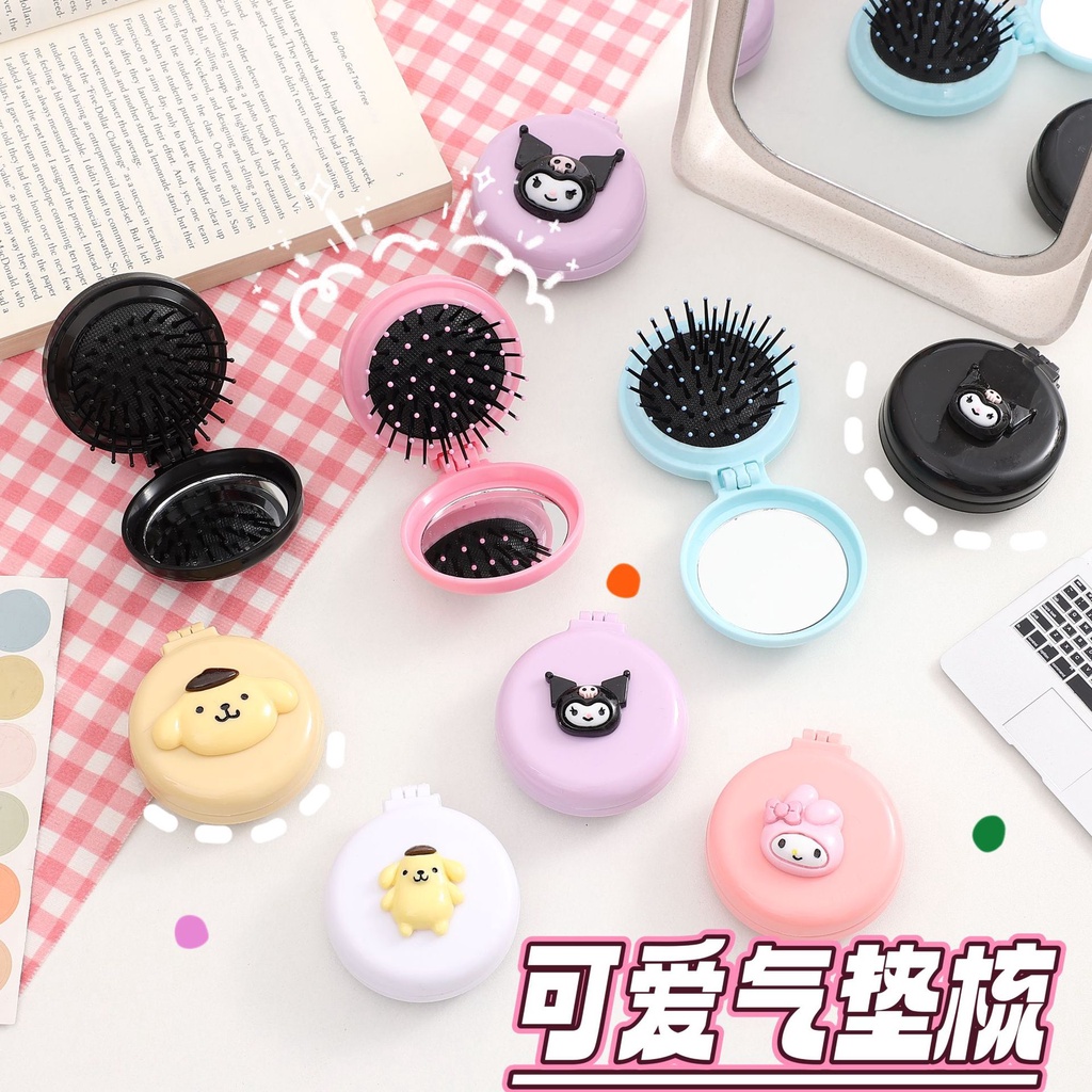 Sanrio Lược Chải Tóc Dạng Gập Tích Hợp Gương Trang Điểm Họa Tiết Hoạt Hình melody cinnamoroll Dễ Thương Tiện Dụng h0003