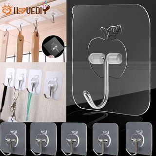 Thép không gỉ trong suốt móc tự dính chắc chắn / móc treo tường cửa phòng tắm nhà bếp đa chức năng / Kệ treo tường dính hạng nặng / móc treo khăn chìa khóa /