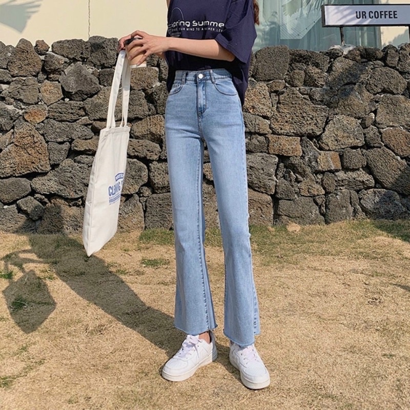 Quần jeans loe lưng cao ống dài hàng loại 1 chất co dãn đủ 3 màu