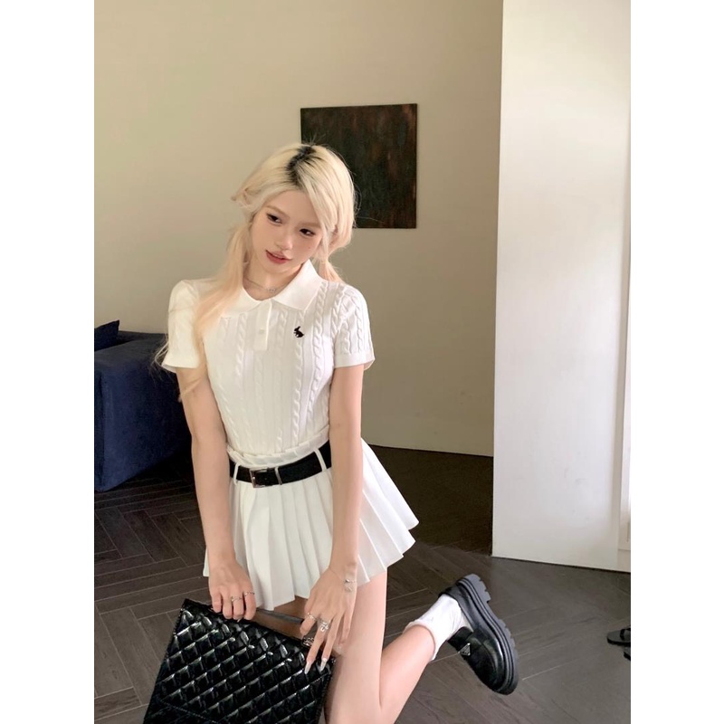 Set chân váy xếp ly sơmi trắng