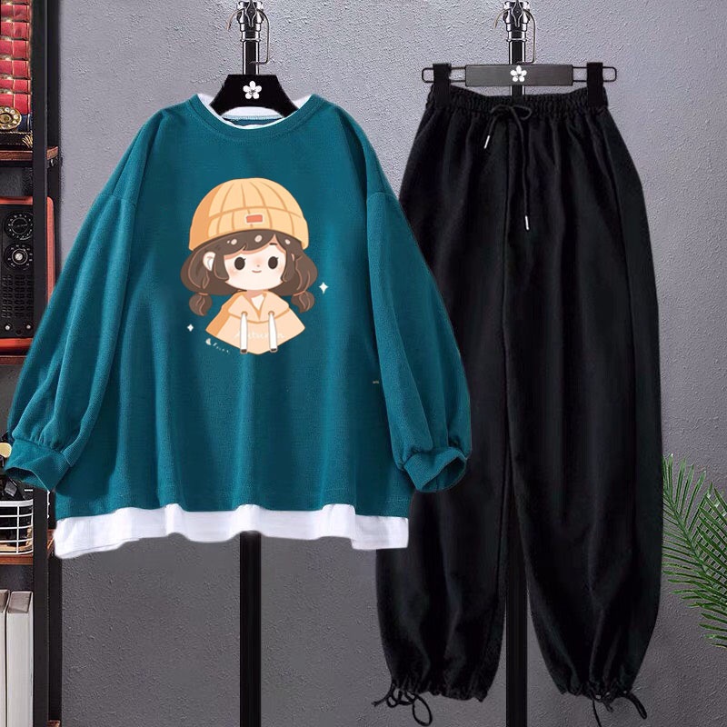 Sét bộ áo nỉ cotton Cô gái mũ len + quần bom chun, Áo nỉ chất đẹp không xù, thiết kế bo gấu trắng cá tính - FANI