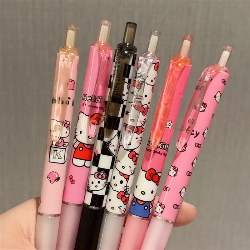 6 Cái/bộ Sanrio Kt Cat Kuromi 0.5Mm Balck Bút Bấm Viết Bút Nhanh Khô Viết Êm Công Cụ Học Tập Bút Mực Bút Gel Văn Phòng Phẩm -top3C01