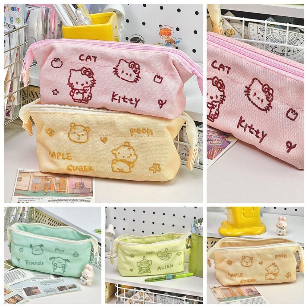 Túi Đựng Bút / Mỹ Phẩm Sức Chứa Lớn Thêu Họa Tiết Hoạt Hình hello Kitty Dễ Thương Để Bàn Tiện Dụng Cho Văn Phòng