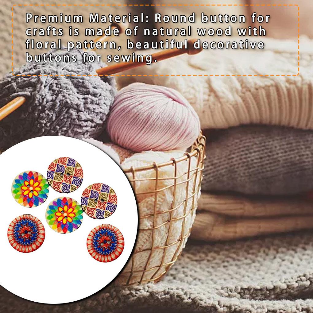 Set 100 cúc áo bằng gỗ hình tròn in họa tiết hoa nhiều màu giao ngẫu nhiên