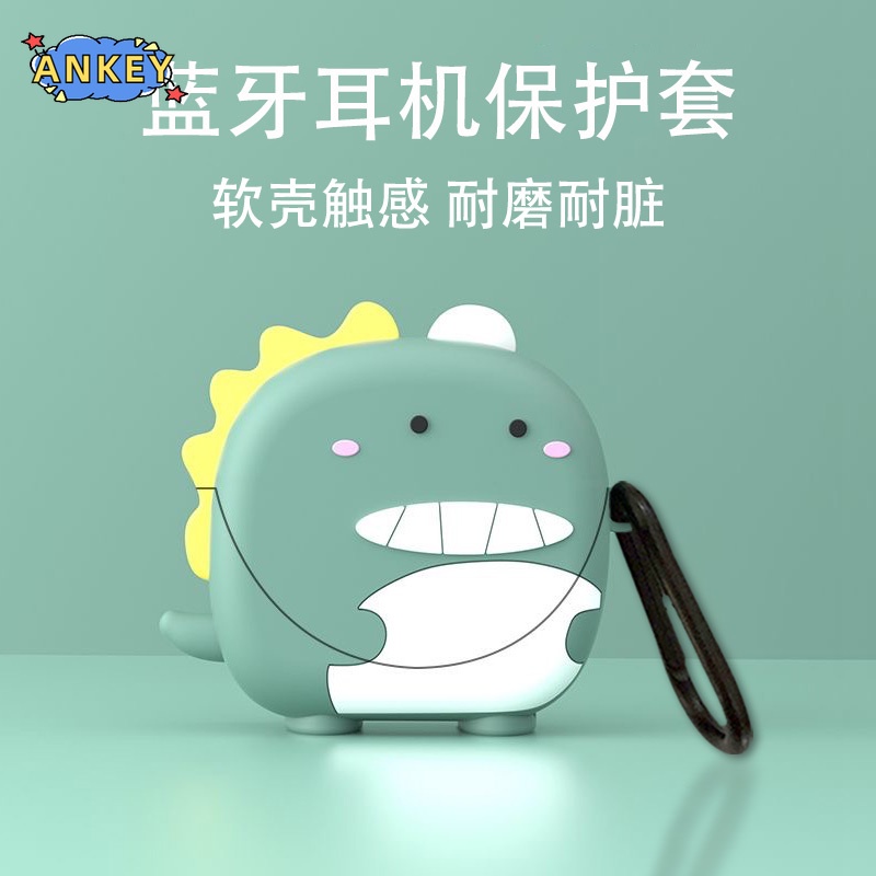 Cover For OPPO Enco Air 3 / R2 Earphone Silicone Case Green Dinosaur Earbuds Waterproof Shockproof Soft Protective Headphone Cover Headset Skin with Hook
