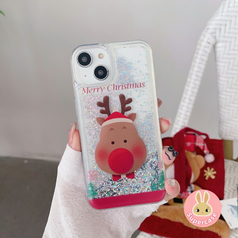 Bling christmas quicksand phone case for iphone 14 pro max 14 plus 13 pro max glitter christmas tree soft cover chống sốc santa claus phone case sleigh elk cover
