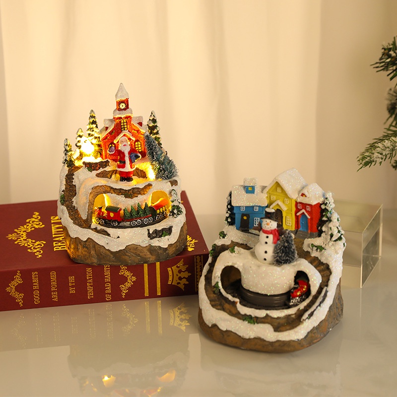 Trang Trí Giáng Sinh Nhựa Tác Phẩm Điêu Khắc Trang Trí Đồ Dùng Ngôi Nhà Tuyết Phát Sáng Đồ Trang Trí Trang Trí Bàn Phòng Khách Màn Hình Bàn Văn Phòng Tượng