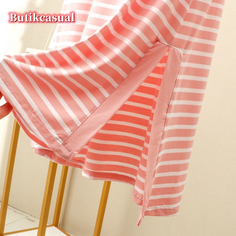 Đầm Cotton Modal Dáng Rộng Tay Ngắn Cổ Chữ V Lưng Đẹp Thoải Mái Mùa Hè Cho Nữ