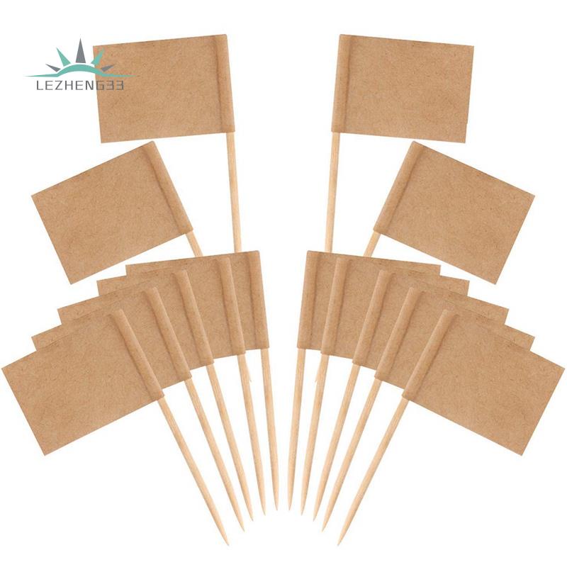 Bộ 200 Lá Cờ Bằng Giấy Kraft Trơn Màu Dùng Trang Trí Bánh Cupcake / Trái Cây / Tiệc Tùng