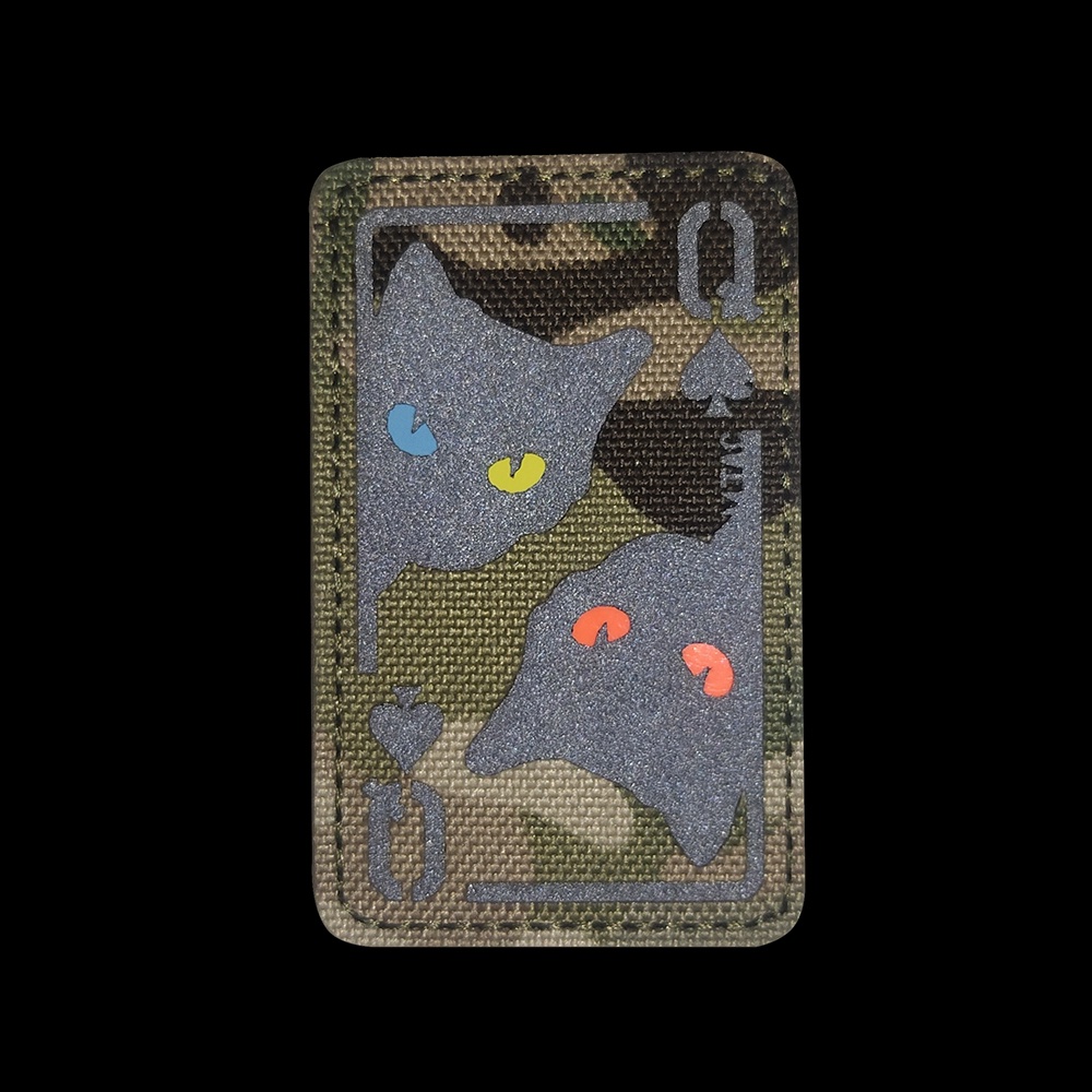 Spades Q Cat Poker IR Phản Quang + Con Dấu Dán 3D Phát Sáng Ban Đêm Morale Vá / Huy Hiệu / Băng Cánh Tay / Biểu Tượng Trang Trí Ba Lô Quần Áo