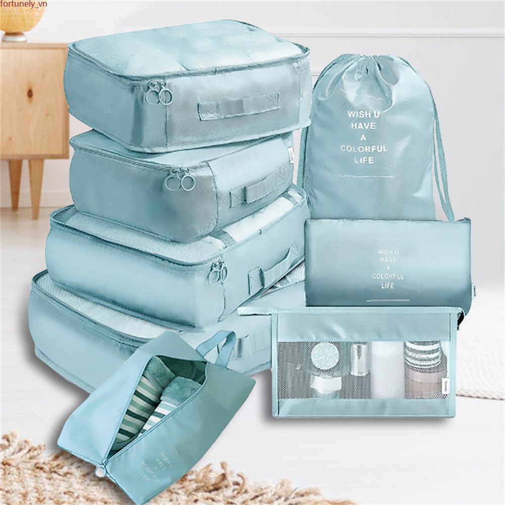 8 Cái/bộ Túi Sắp Xếp Du Lịch Túi Đựng Đồ Túi Sắp Xếp Hành Lý Xách Tay Khóa Zip Dày Dặn Bộ Đóng Gói Vali Hộp Đựng Đồ Bộ Du Lịch