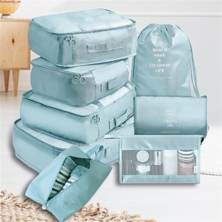 8 cái/bộ túi sắp xếp du lịch túi đựng đồ túi sắp xếp hành lý xách tay khóa zip dày dặn bộ đóng gói vali hộp đựng đồ bộ du lịch