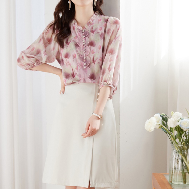 Áo Sơ Mi Lụa Mulberry Mỏng Cao Cấp Cổ Đứng Phong Cách Mới 2023 Cho Nữ