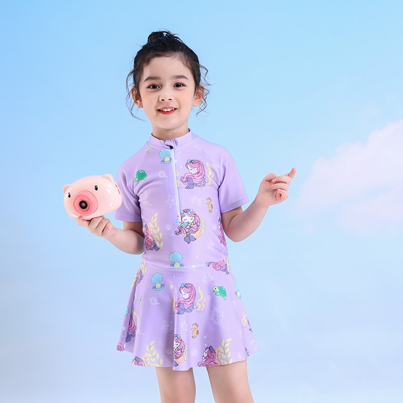 Đồ Bơi Một Mảnh Dạng Váy Chống Nắng Mau Khô Kích Thước Vừa Và Lớn Thời Trang Xuân Hè Mới Cho Bé Gái
